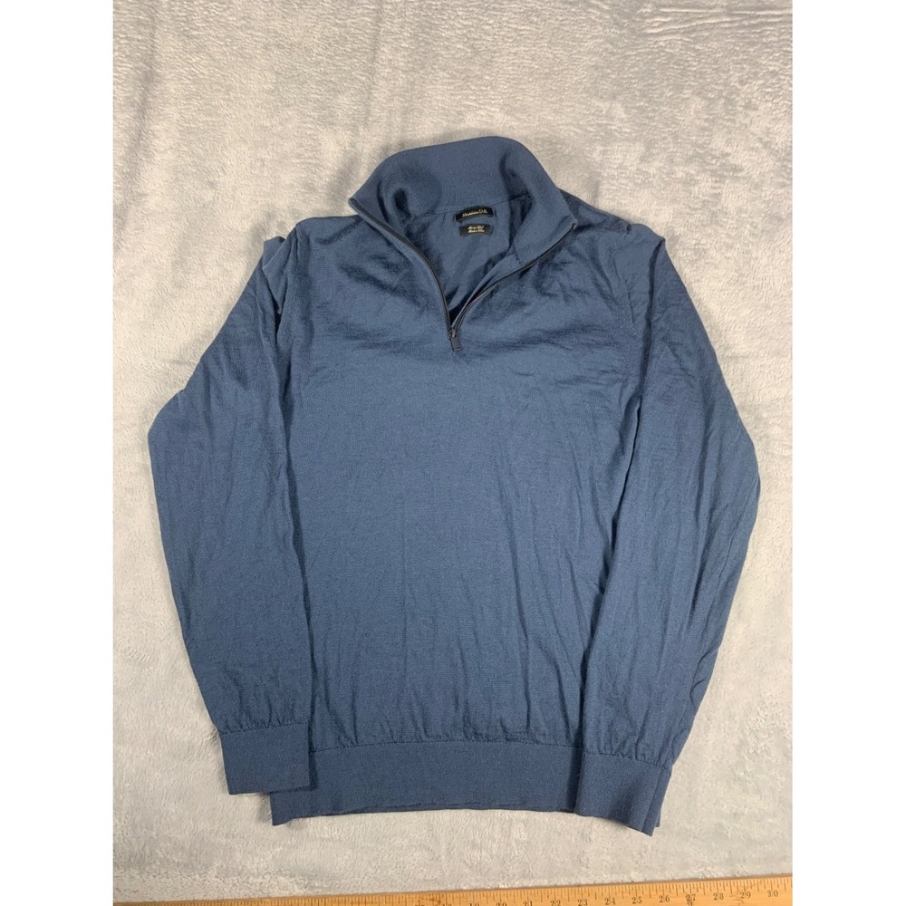 Massimo Dutti Merino Wool Quarter Zip Sweater Mens Size M Blue Pullover